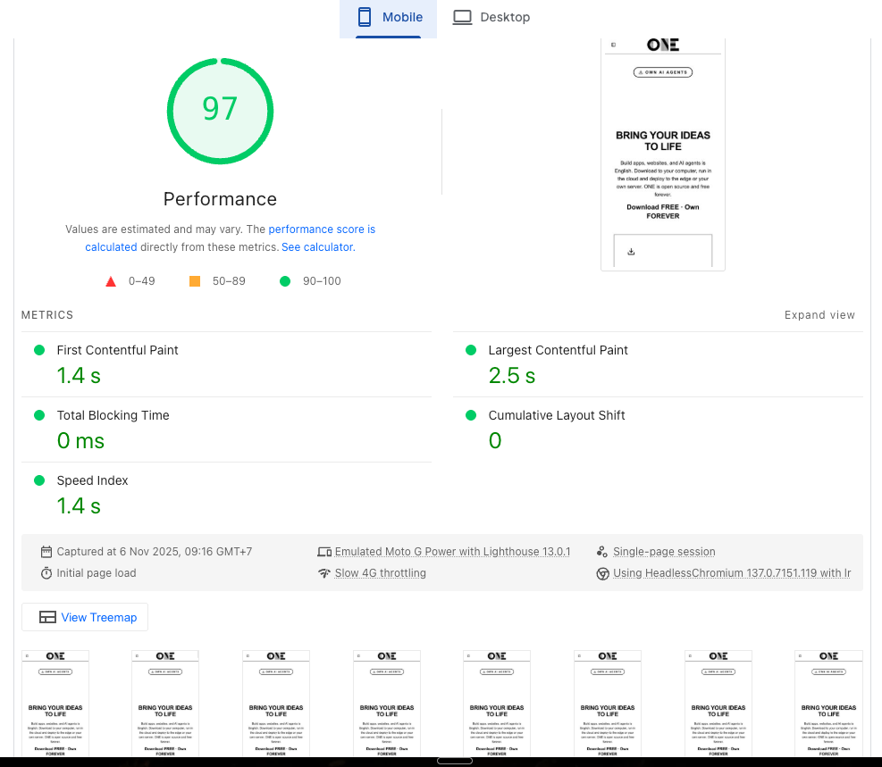 Mobile Lighthouse Score - 97/100